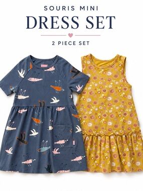 Souris Mini Girls Dress Set Size 6Y | Bird Print Dress & Floral Ruffle Dress